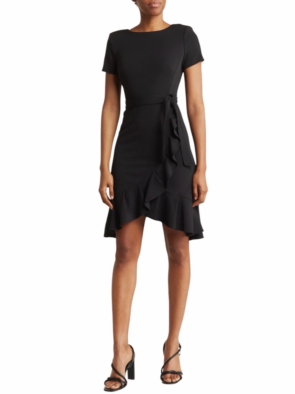 Calvin Klein Black Ruffle Wrap-Detail Short Sleeve Dress. Size 12. NWT